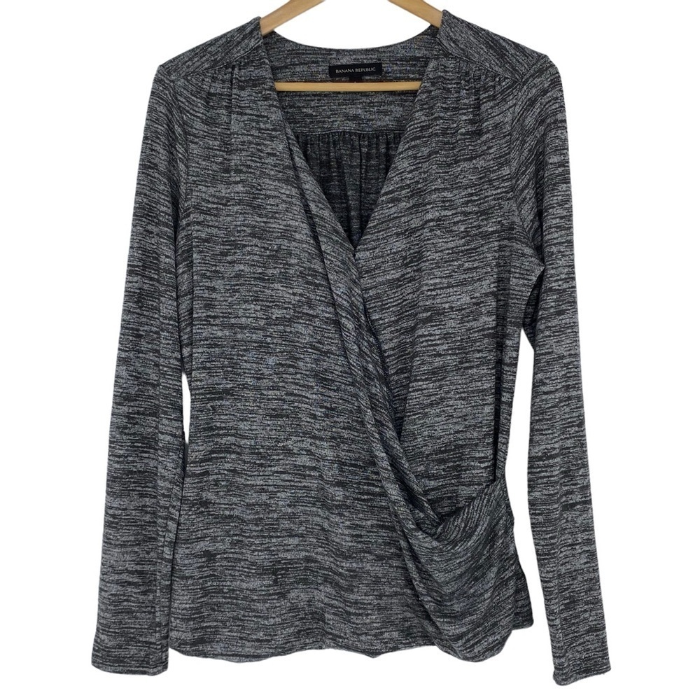 Banana Republic black & gray heathered wrap style LS top wms sz large